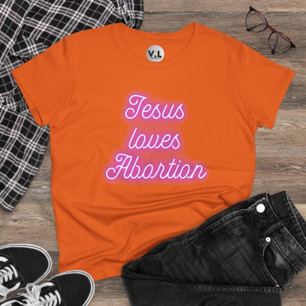 Jesus Loves Abortion in pink neon lights, Women's rights shirt for women's day 2024 protest shirt roe v wade christian extremists