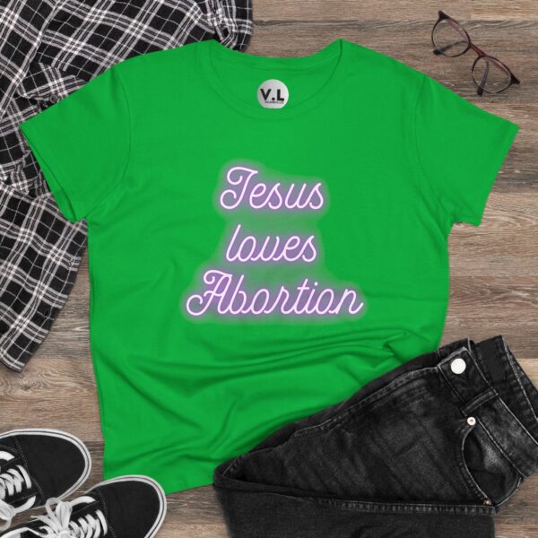 Jesus Loves Abortion in pink neon lights, Women's rights shirt for women's day 2024 protest shirt roe v wade christian extremists