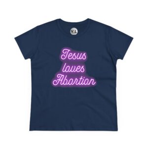 Jesus Loves Abortion in pink neon lights, Women's rights shirt for women's day 2024 protest shirt roe v wade christian extremists - Image 15