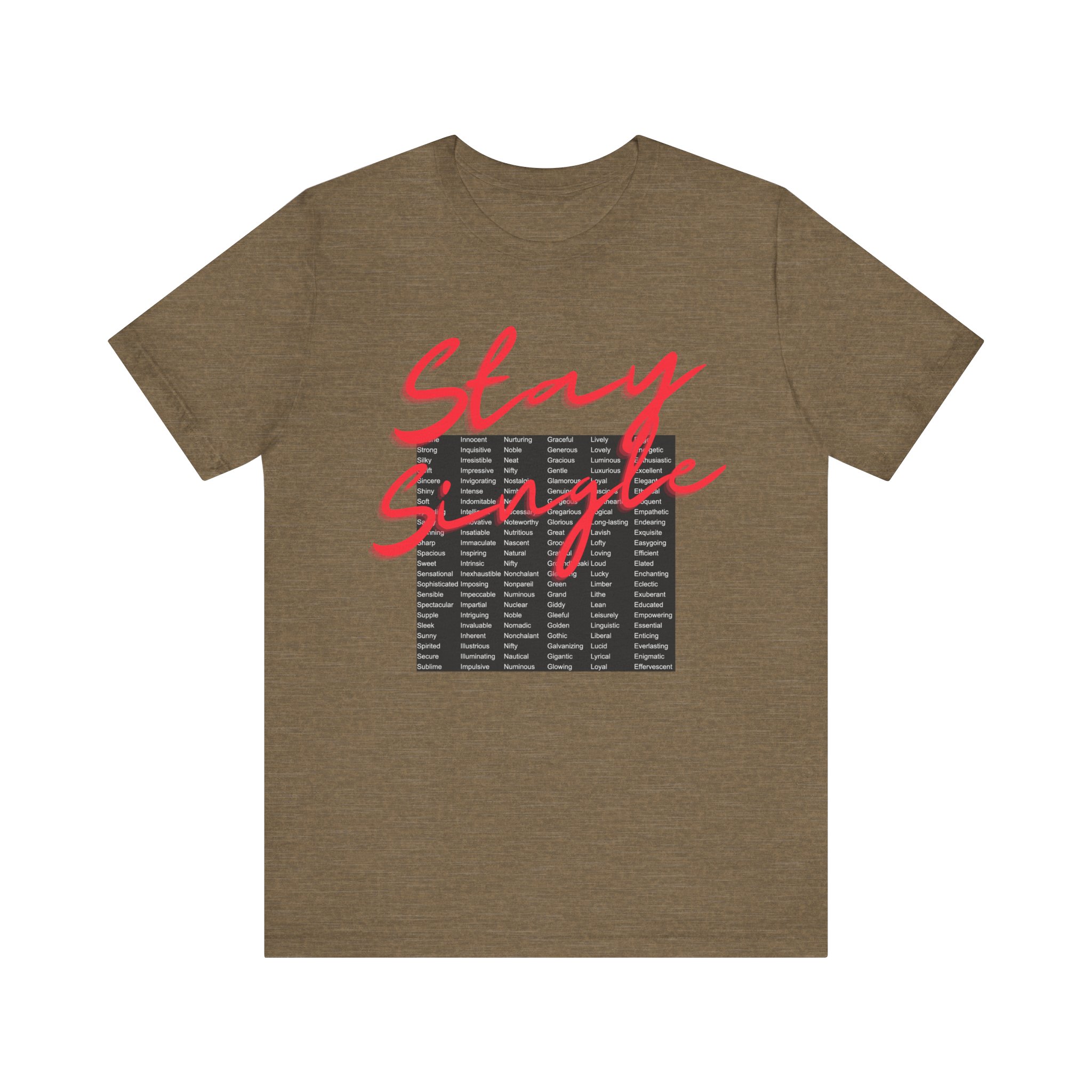 Stay Single shirt with anagram graphic filled with adjectives about the benefits of staying single - Image 5