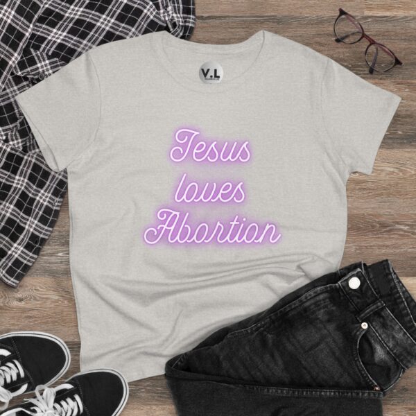 Jesus Loves Abortion in pink neon lights, Women's rights shirt for women's day 2024 protest shirt roe v wade christian extremists