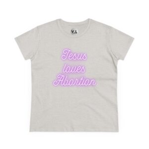 Jesus Loves Abortion in pink neon lights, Women's rights shirt for women's day 2024 protest shirt roe v wade christian extremists - Image 4